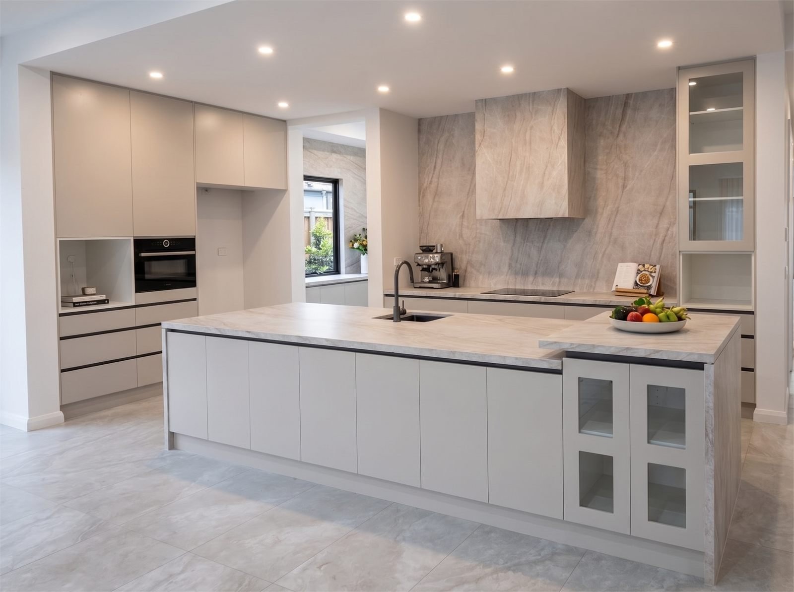 Handleless kitchen with stone island, Fraser Rise